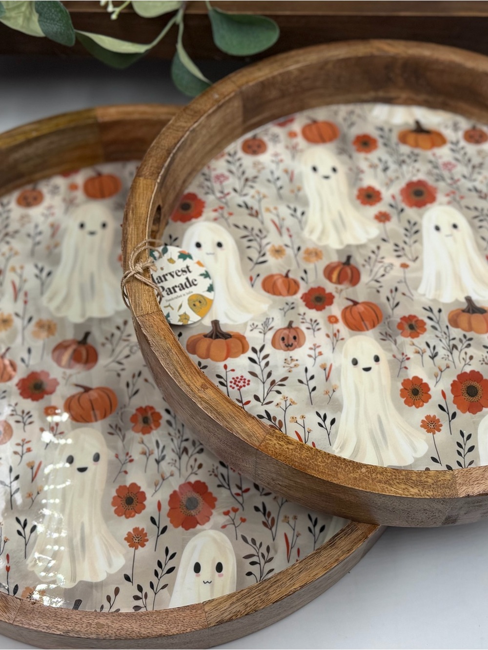 VIRAL harvest parade ghost pumpkin wooden serving tray set farmhouse halloween